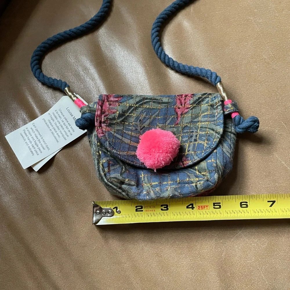 Louise Misha Kids Blue Patterned Crossbody Bag with Pink Pom
